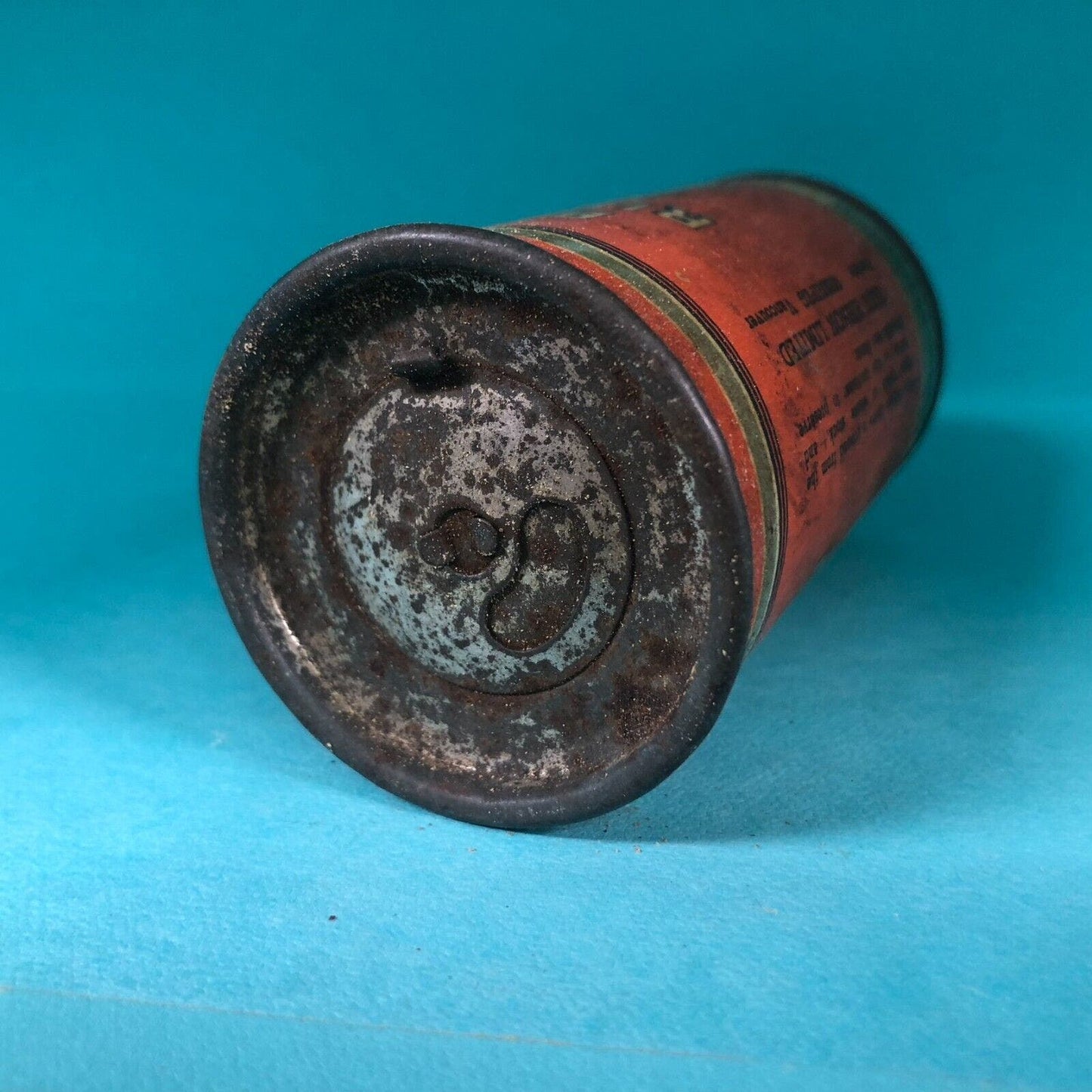 Blue Ribbon Mace Tin Canadian 3"h Fiber Body c1920's-30's Scarce
