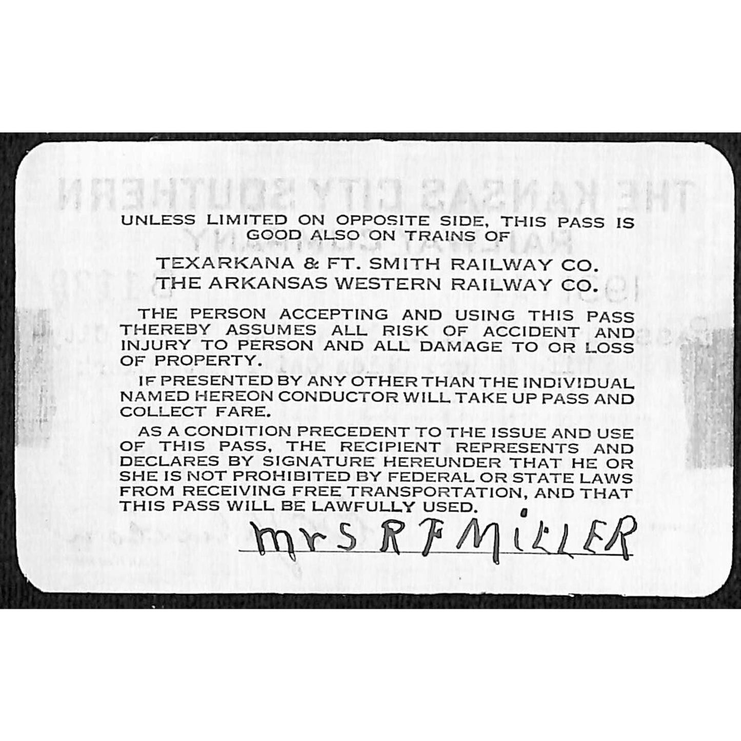 1931 -1932 Kansas City Southern Railway Company Railroad Yearly Pass B 1139