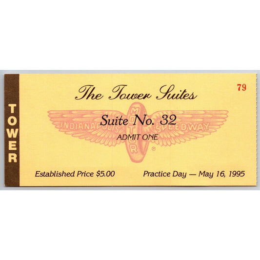 1995 Indy 500 Practice Day Tower Suites Ticket Stub IMS Indianapolis #79