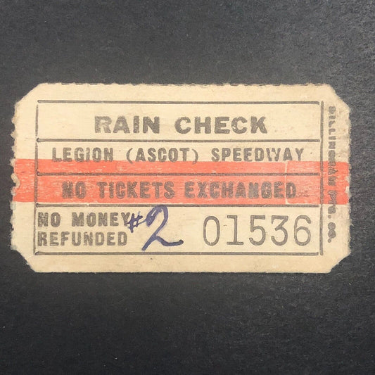 Auto Racing Legion Ascot Speedway (1924 - 1936) Rain Check Ticket #1536