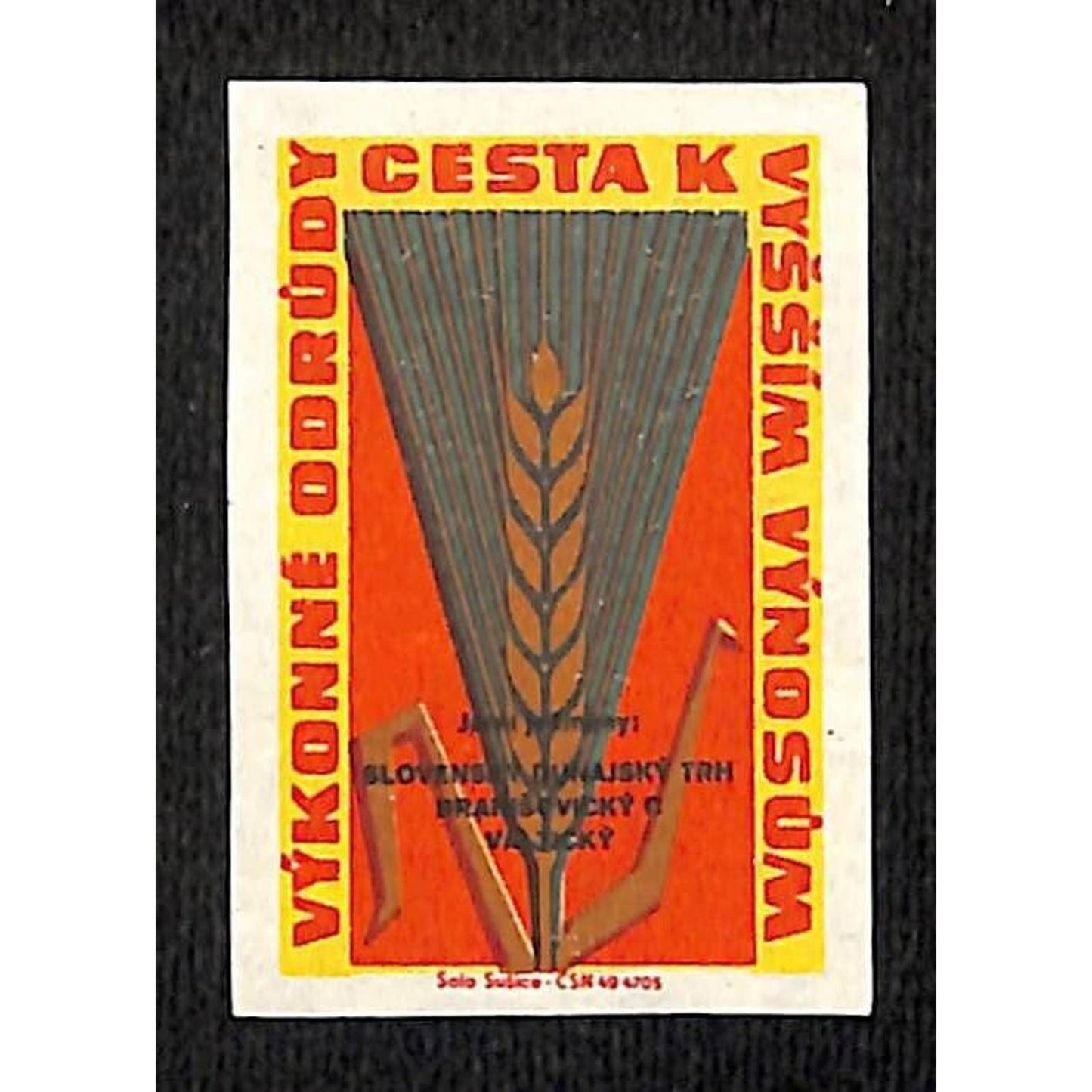 Vintage Czech–Slovak Matchbox Label Wheat Performing Varieties Higher Income