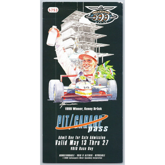 2000 Indy 500 Season Gate / Garage Pass Indianapolis IMS VGC #5753