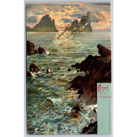 Italian Postcard Capri Jagged Rock Cliffs Sea c1901-1907