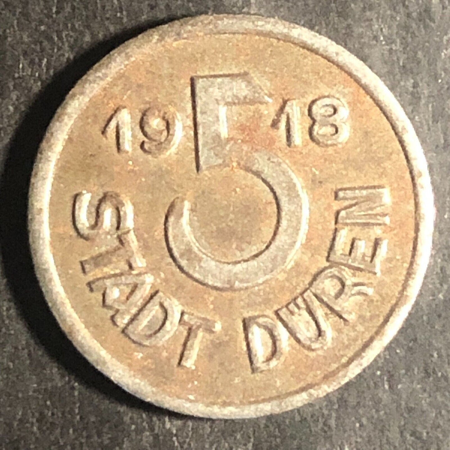 1918 Stadt Duren 5 Pfennig Coin WWI War Money Germany 18.6mm