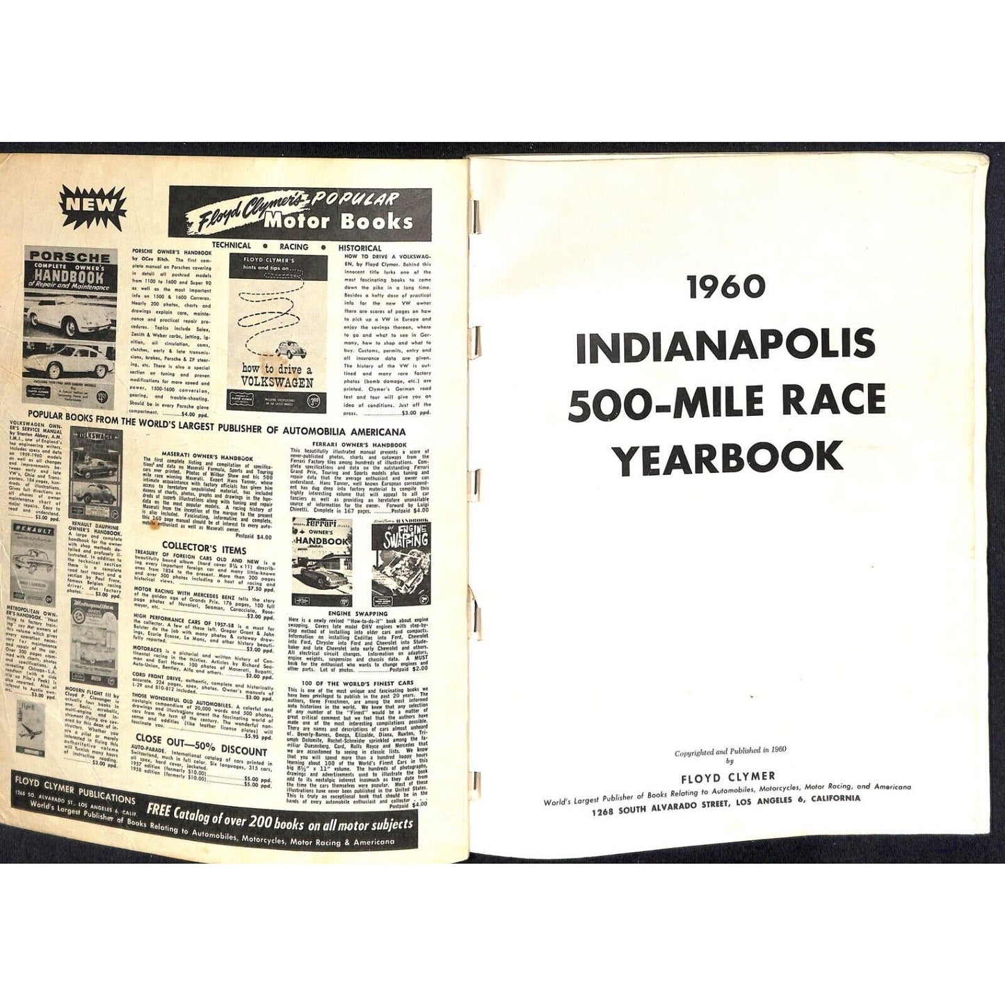 1960 Indy 500 Floyd Clymer's Indianapolis Yearbook IMS 136pp - VGC