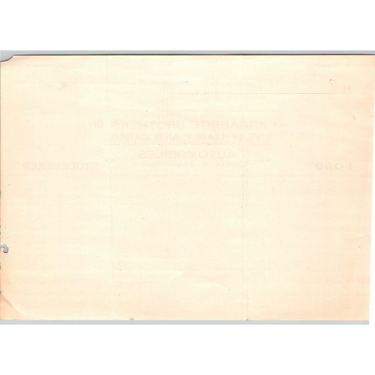 Blacksburg, VA Argabrite Brothers Studebaker Ford Livery Stable 1917 Billhead