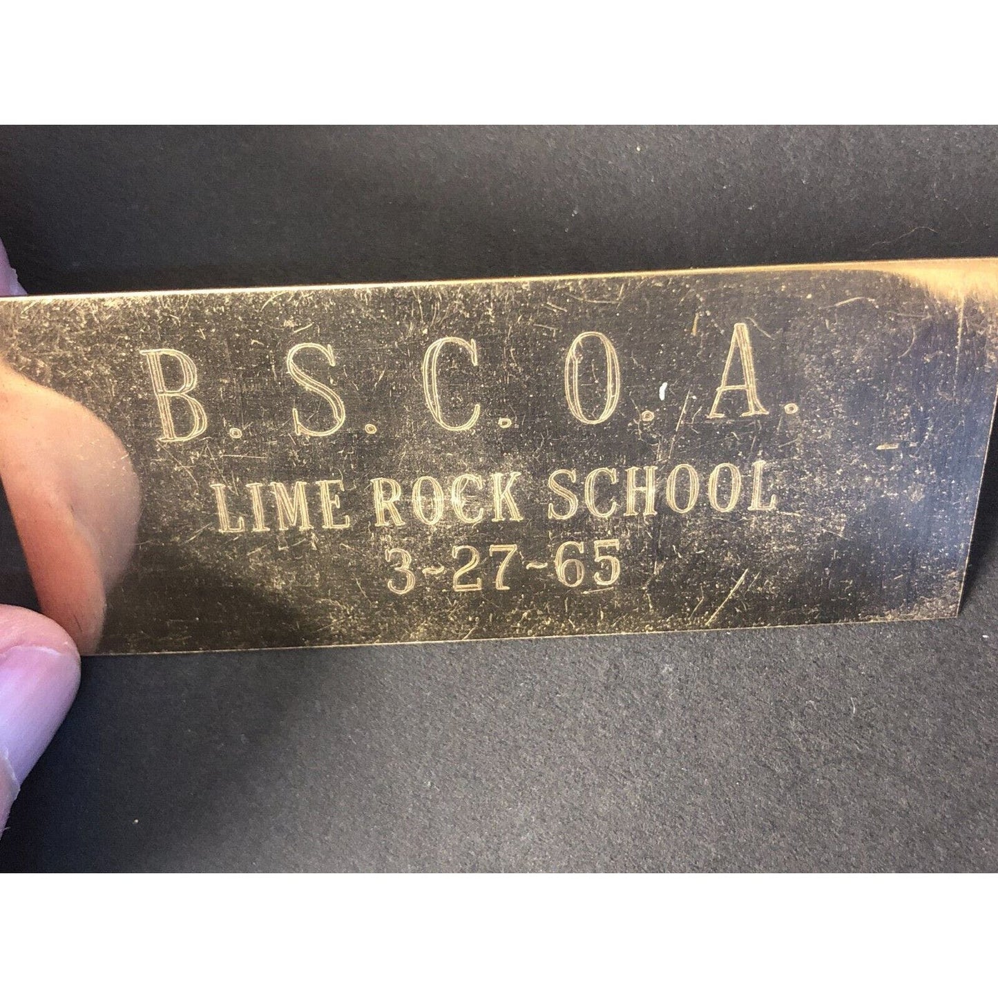 BSCOA 1964 Lime Rock Lime Rock School Polished Brass Dash Wall Plaque