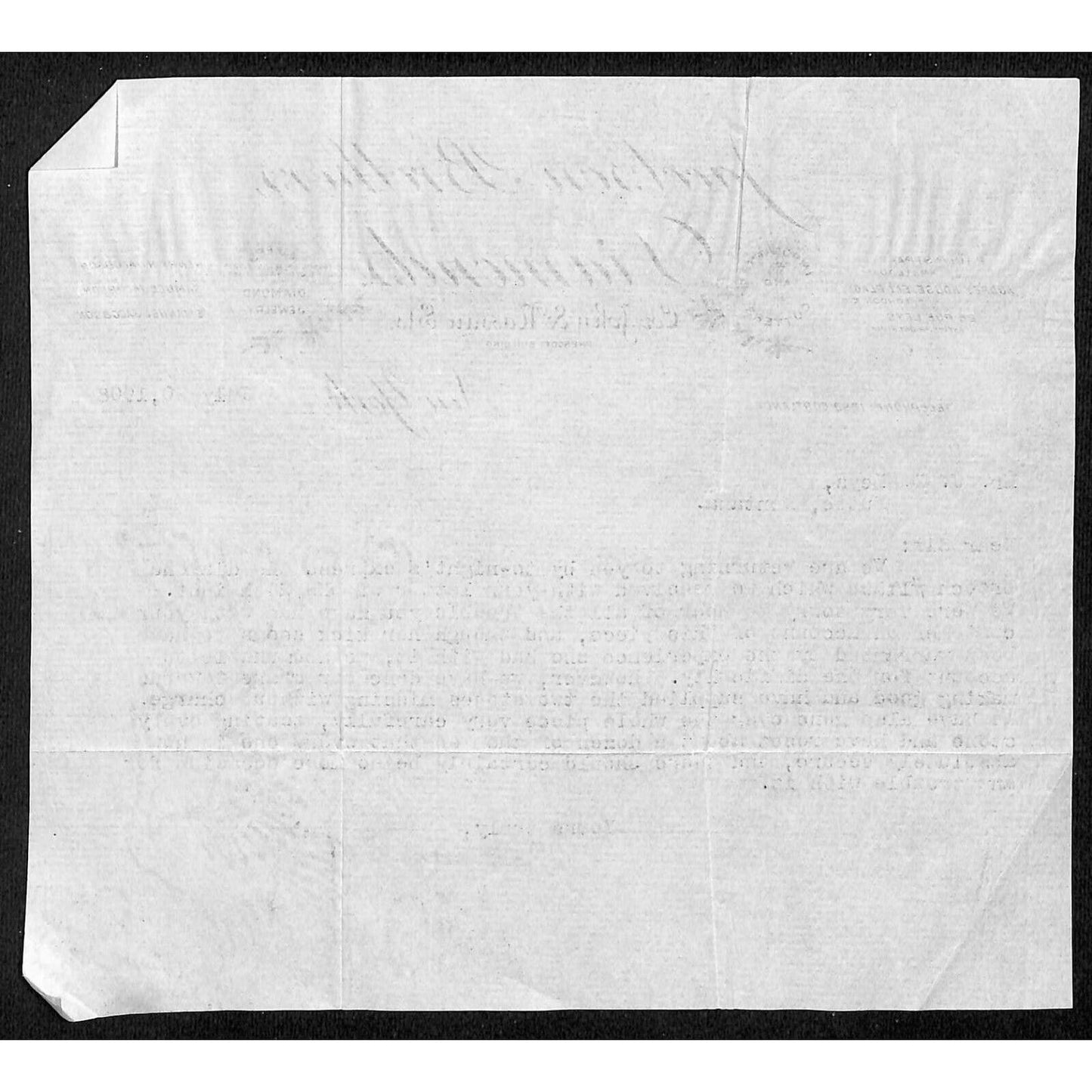 New York, NY Jackson Brothers Diamonds 1908 Letterhead Leys Jewelers Butte, MT