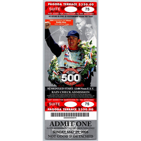 2005 Indy 500 Pagoda Suite Unused Ticket Indianapolis IMS / Buddy Rice 2004
