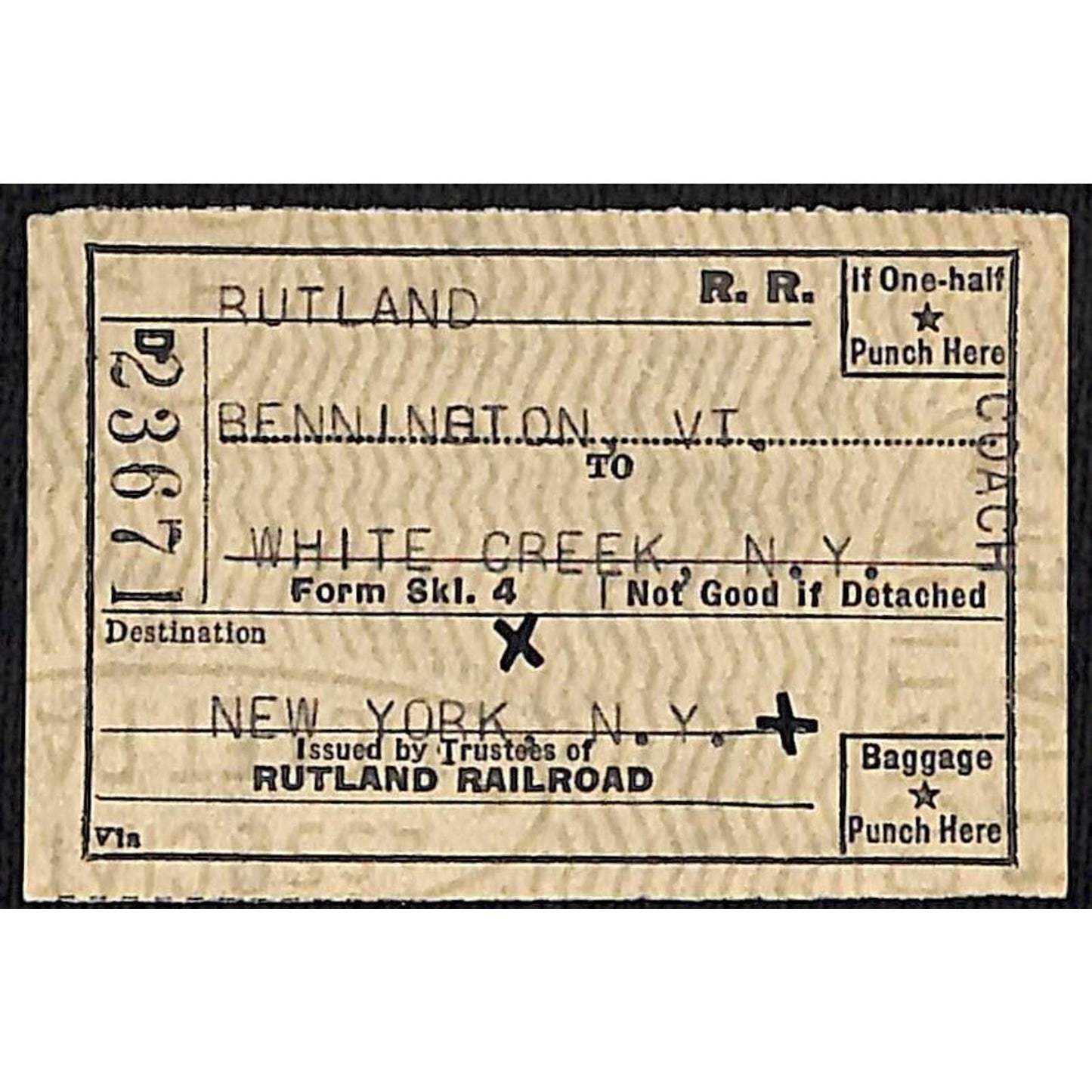 Rutland Railroad Ticket / Stub Bennington White Creek NY,NY 1953 #23671