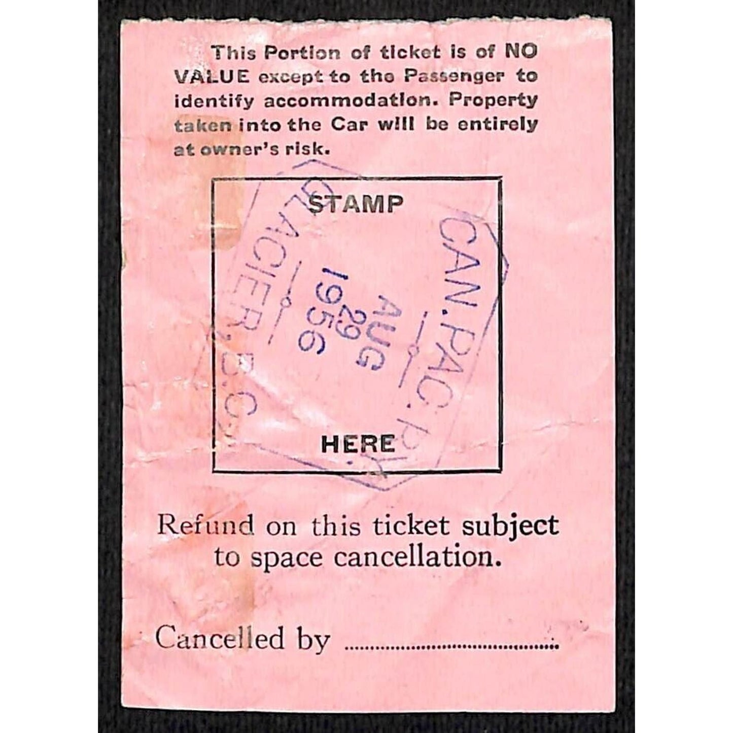 Canadian Pacific Railways Ticket Winnipeg to Montreal 1956