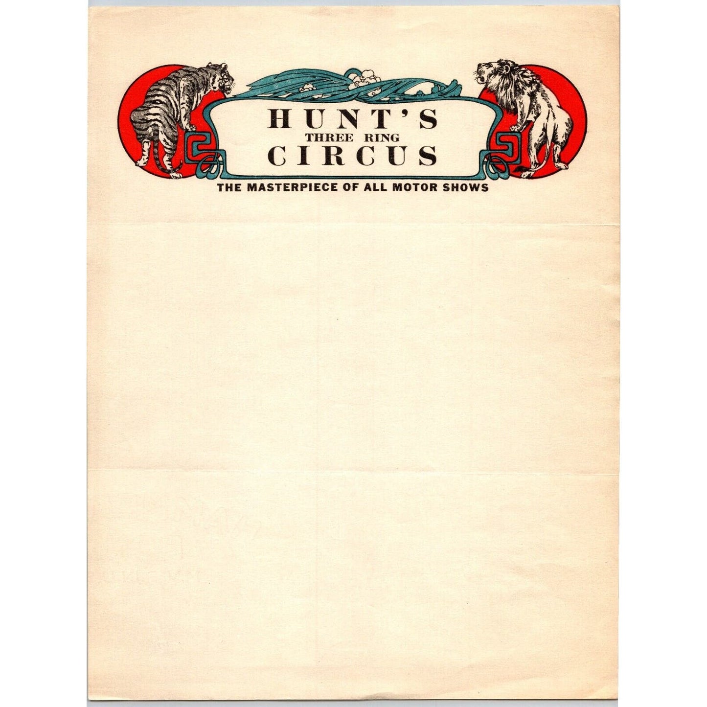 Hunt's Three Ring Circus Letterhead c1930 Masterpiece of All Motor Shows Scarce
