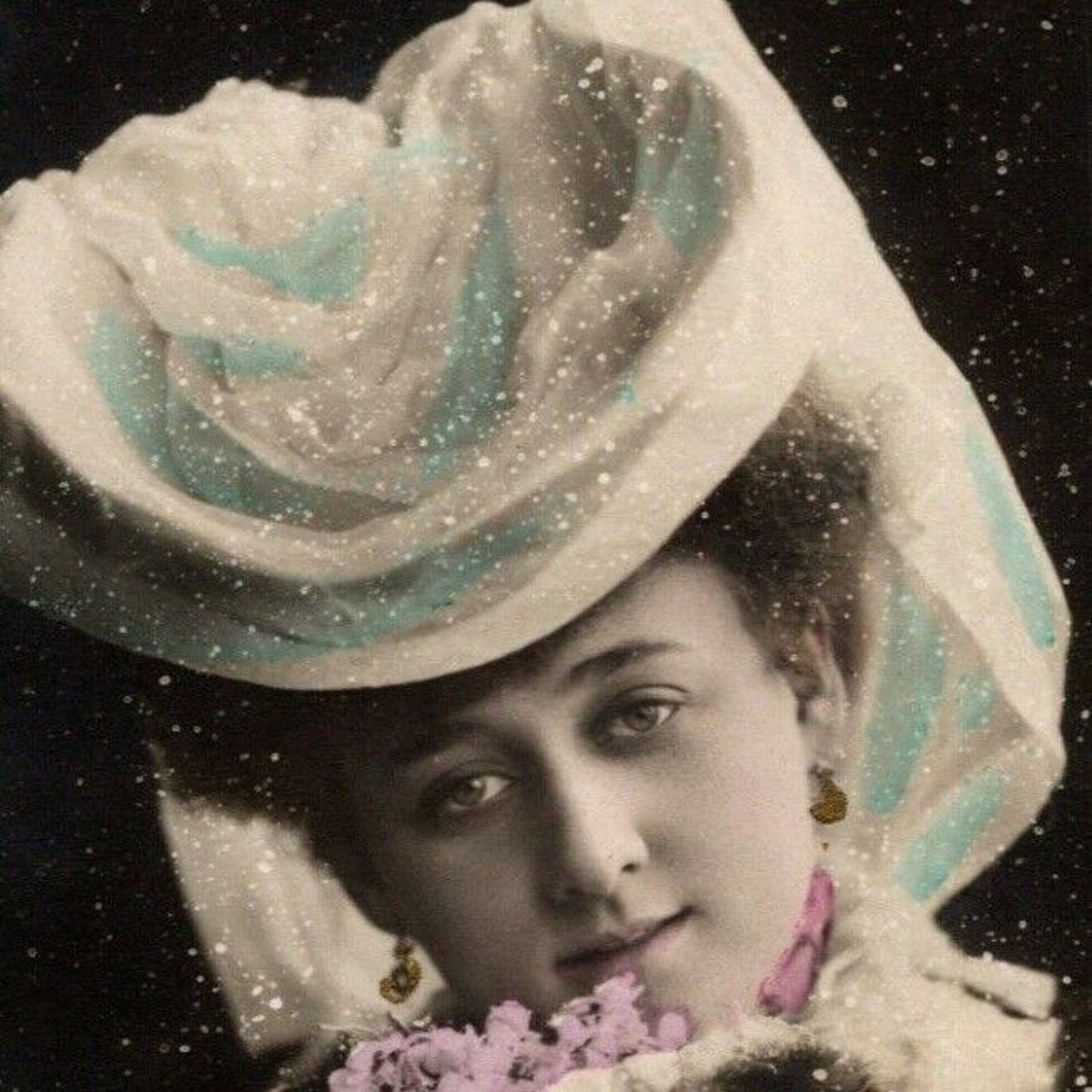 Vintage Postcard - Woman With Fancy Hat and Hand Warmer