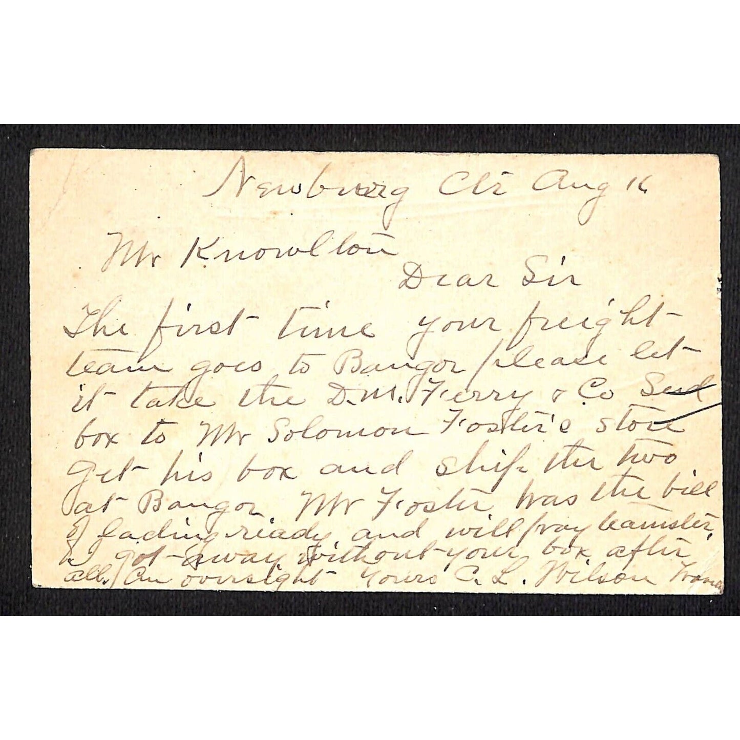 Newburgh, ME 1901 Postal Card re: Freight