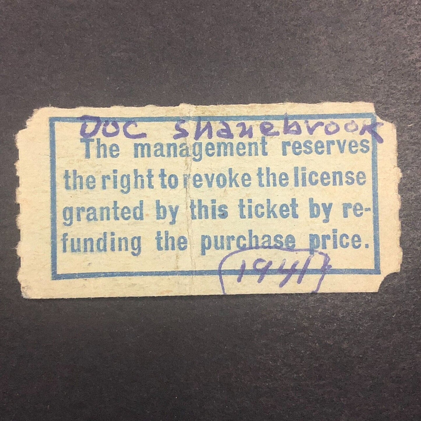 Midget Auto Racing Rain Check Ticket 1941 Doc Shanebrook Unknown Track
