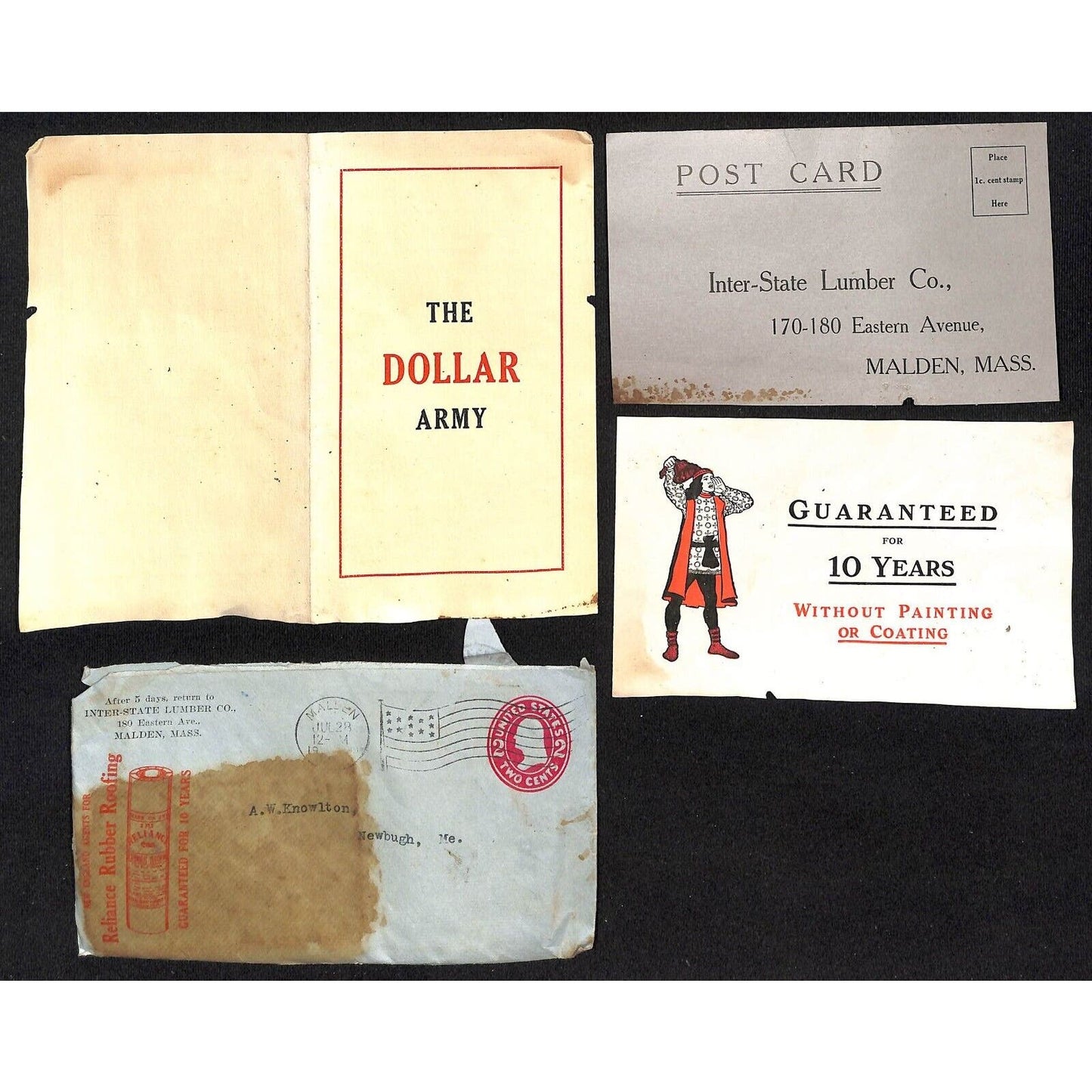 Newburgh, ME Amos W. Knowlton* 1909 Reliance Rubber Roofing Letterhead w/ Sample
