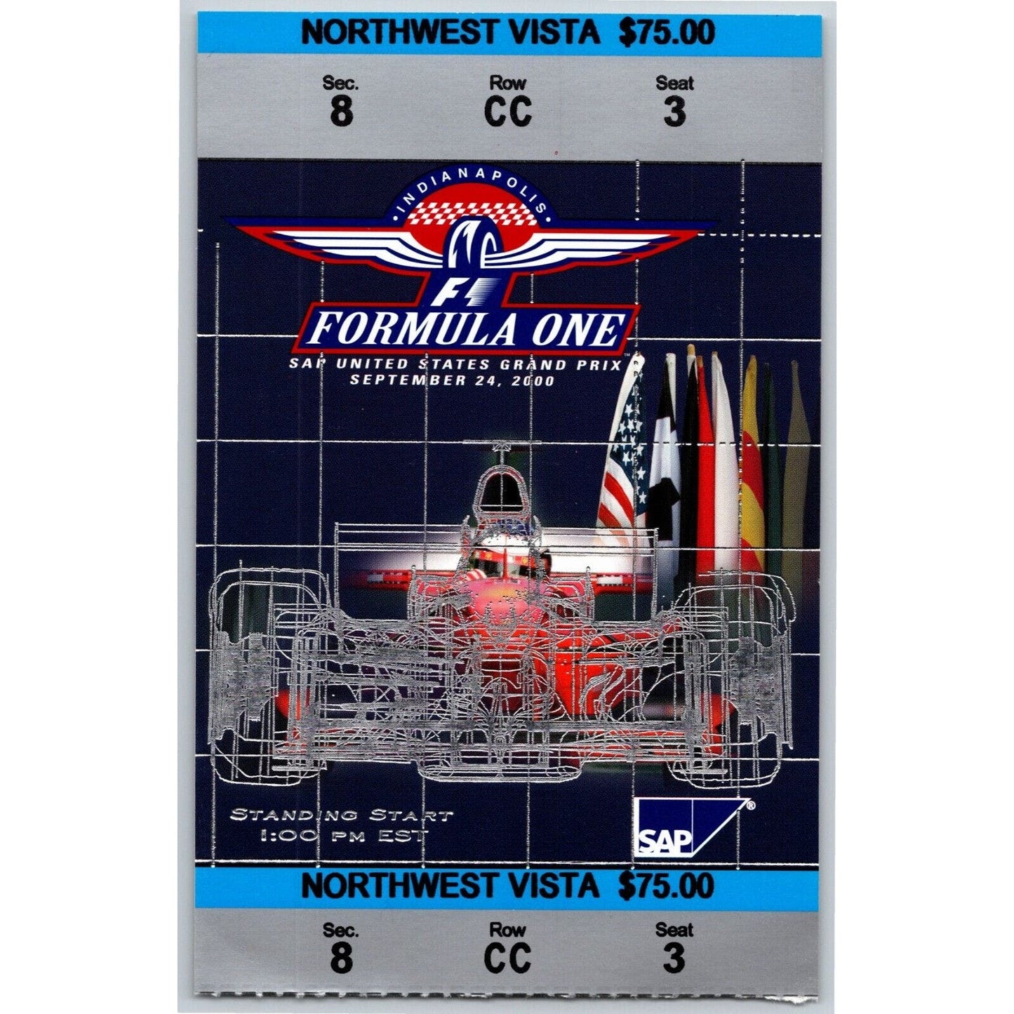 2000 Indianapolis Formula One Grand Prix Racing Race Day Ticket Stub Seat 3