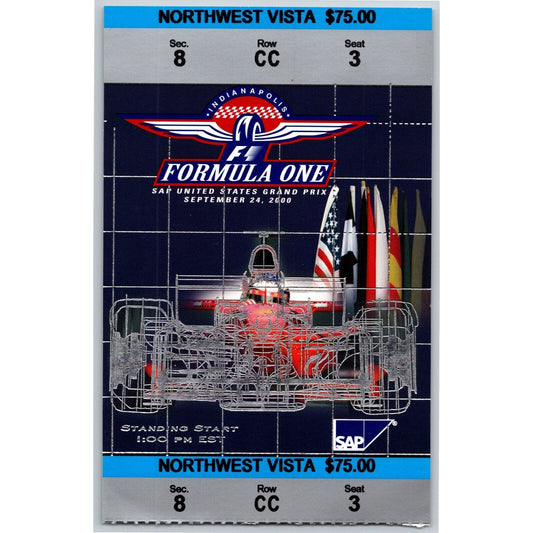 2000 Indianapolis Formula One Grand Prix Racing Race Day Ticket Stub Seat 3