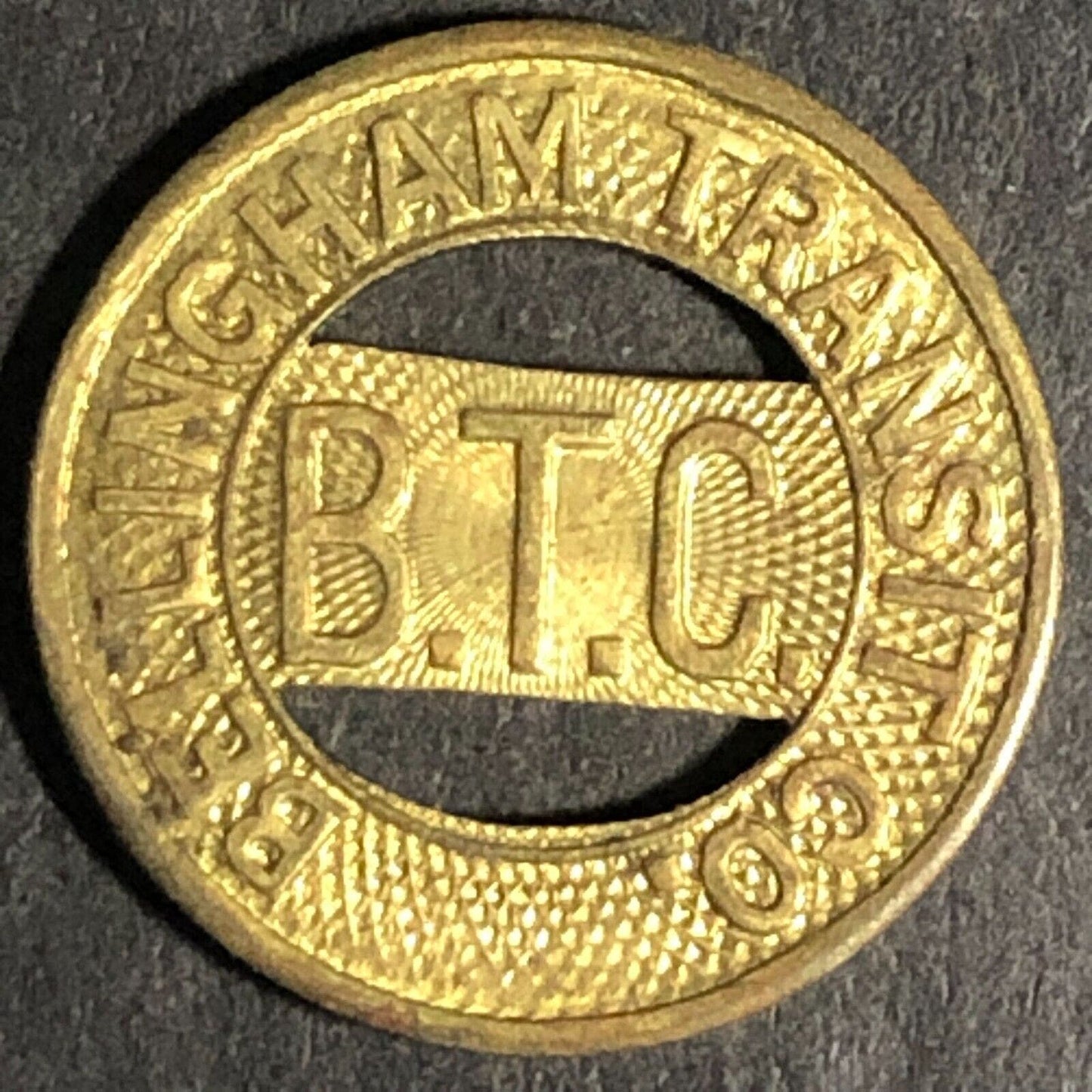 Bellingham (Washington) Transit BTC Brass G/F One Fare Token 16mm w/ Bus