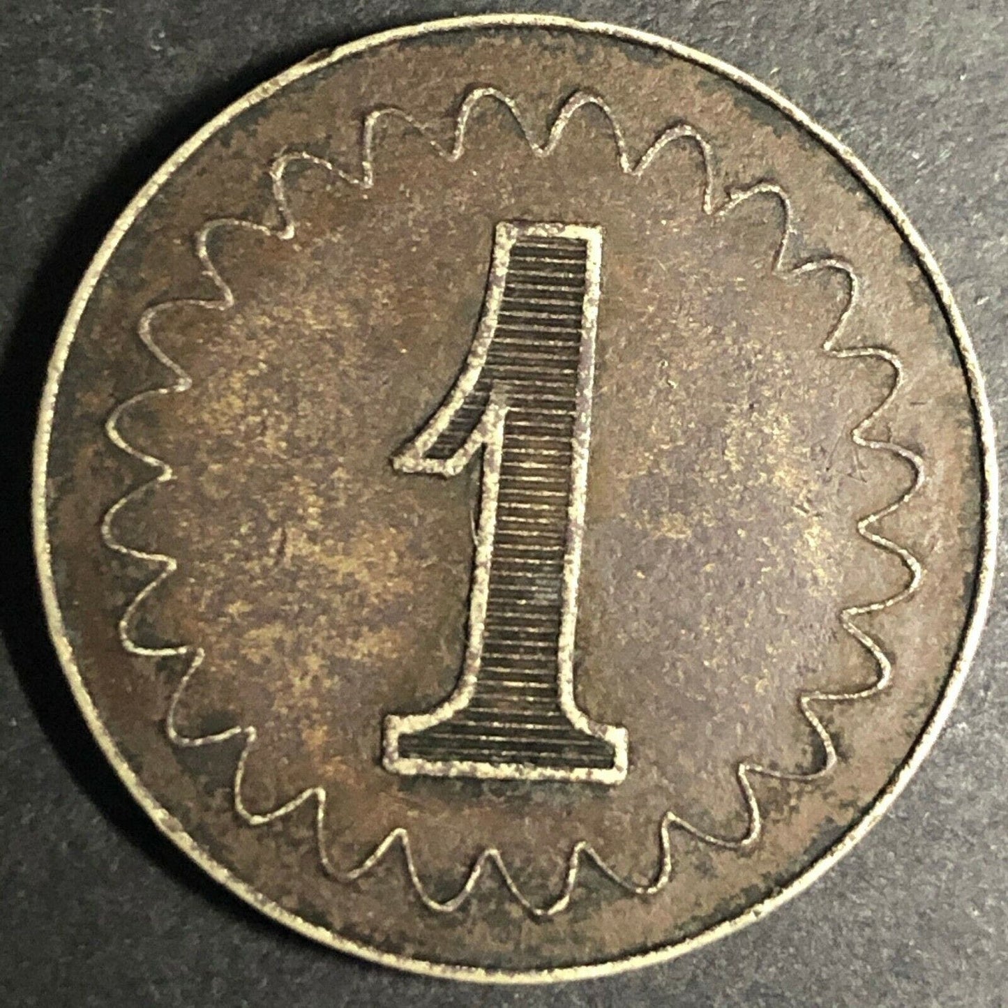 Brass 22.49mm U.S. "1" Four Suits Radiant Gaming Counter Token Fauver Collection