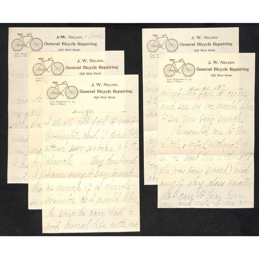 Denver, CO J.W. Nelson 1894 General Bicycle Repairing Letterhead 5pp ALS VGC