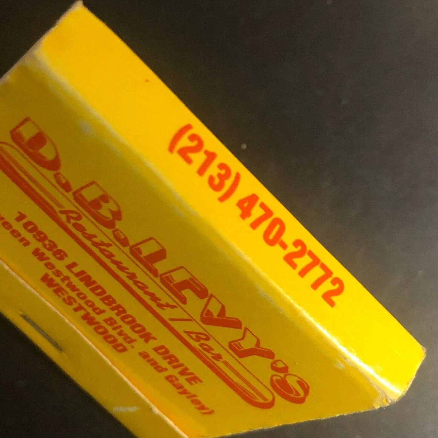Vintage c1970's-80's Full Matchbook "D. B. Levy's Restaurant / Bar" Westwood