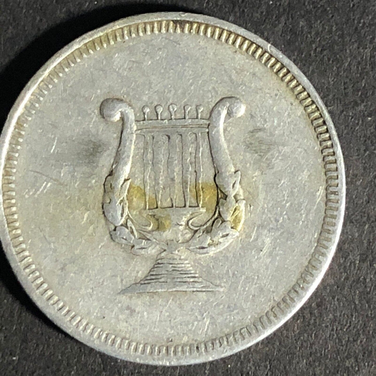 Germantown Liedertafel "5" Alum. Token 22.77mm w/ Lyre Very Scarce Philly Area