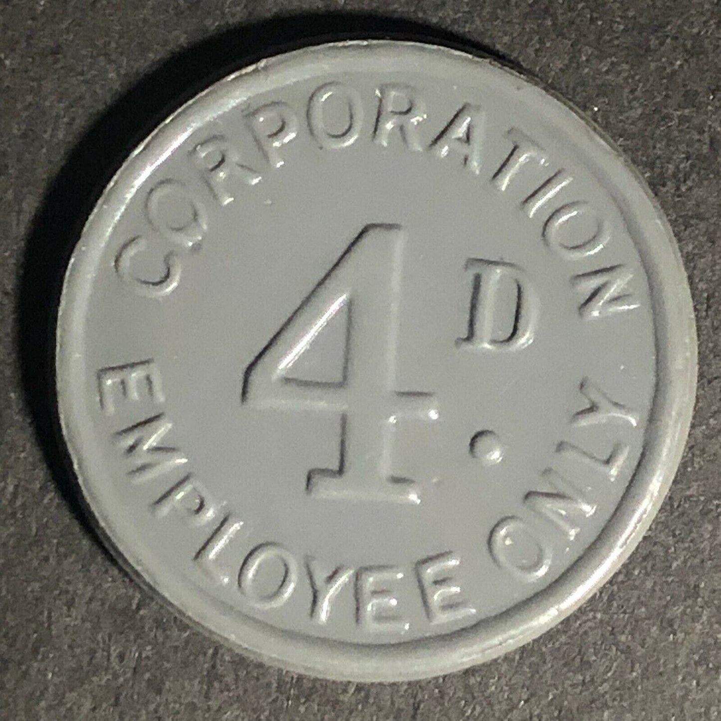 Barrow-In-Furness "Employee Only" England Plastic Token Grey 4D 22mm c50's-60's
