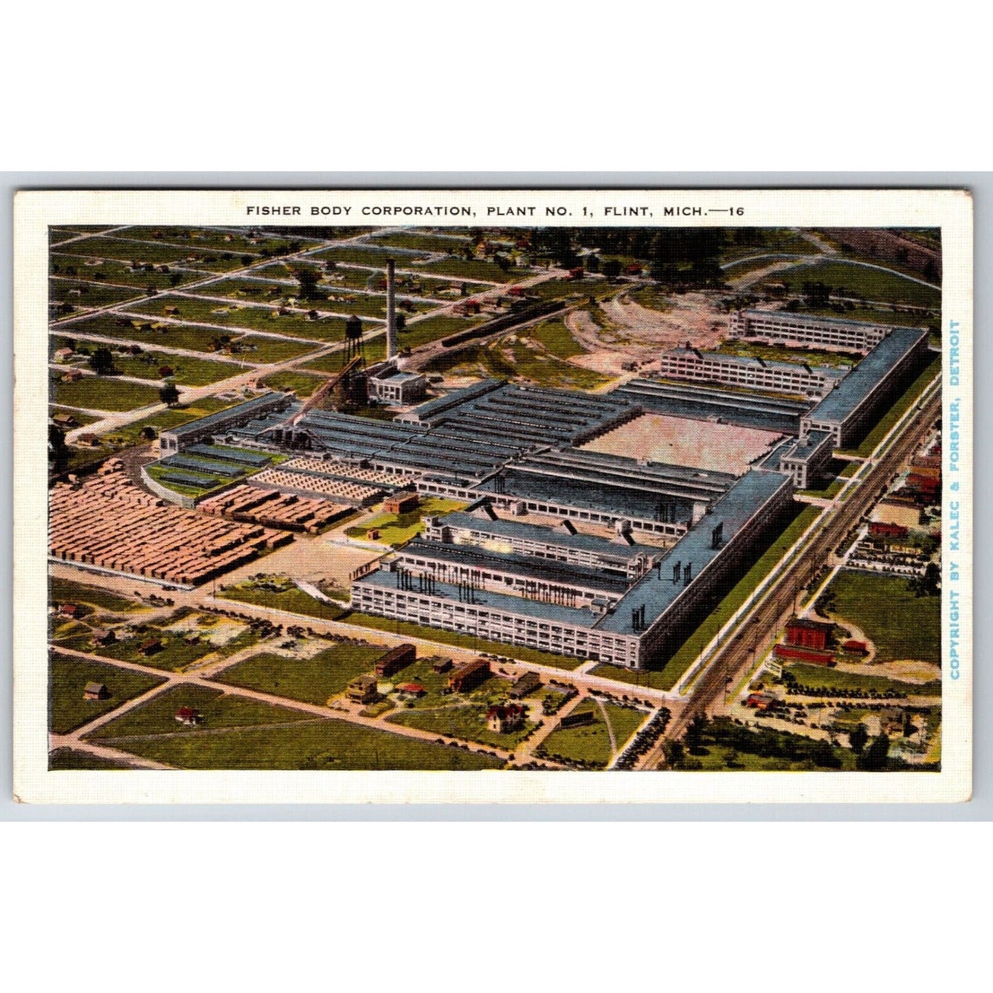 Fisher Body Plant No.1 Flint, MI Advertising Postcard PM 1939 VGC Scarce