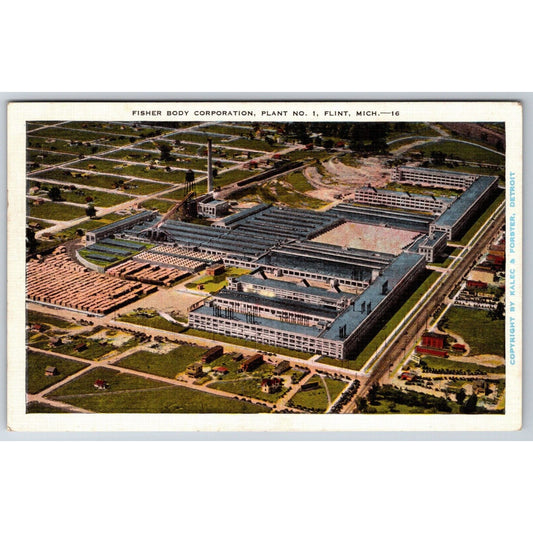 Fisher Body Plant No.1 Flint, MI Advertising Postcard PM 1939 VGC Scarce