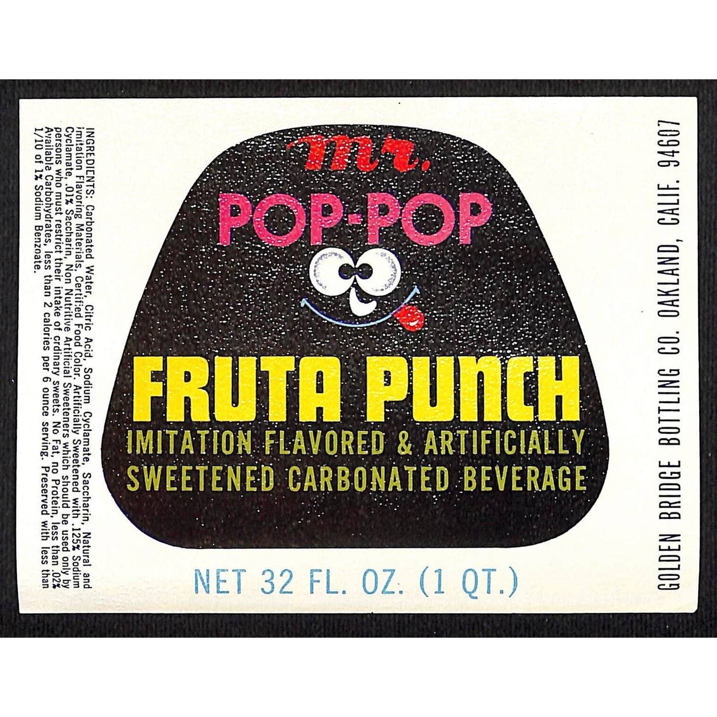 Mr. Pop-Pop Fruta Punch Paper Soda Label Oakland, CA c1965-70 Scarce