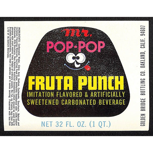 Mr. Pop-Pop Fruta Punch Paper Soda Label Oakland, CA c1965-70 Scarce