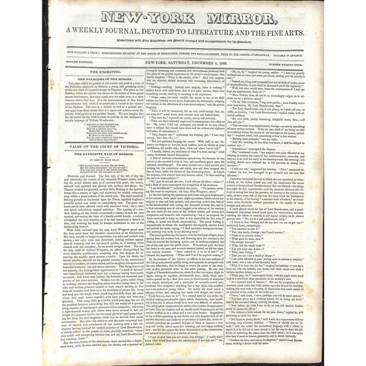 New-York Mirror Weekly Journal Literature Fine Arts Newspaper 12/8/1838
