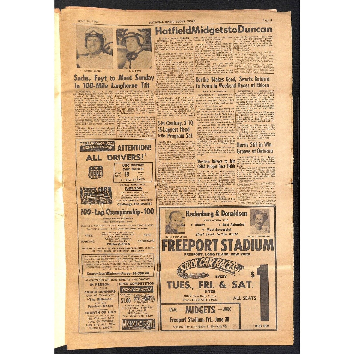 National Speed Sport News 6/14 1961 Buzz Barton Win Futurity Racing 15pp VGC