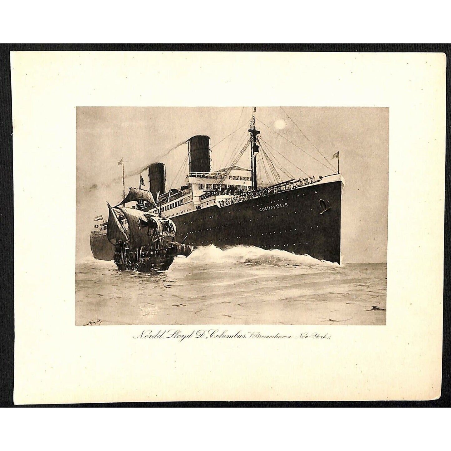 Group of 4 c1930's-40's Cruise Line Art 7" x 8 1/2" Nordd. Lloyd Roland Columbus