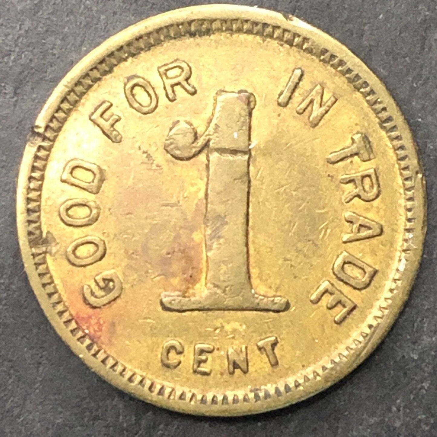 Syracuse, NY W.H. Brennan G/F 1 Cent Token Brass 19mm c1907 Scarce
