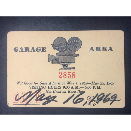 IMS Indianapolis Motor Speedway Garage Area Pass / Card May 16 1969 Media?