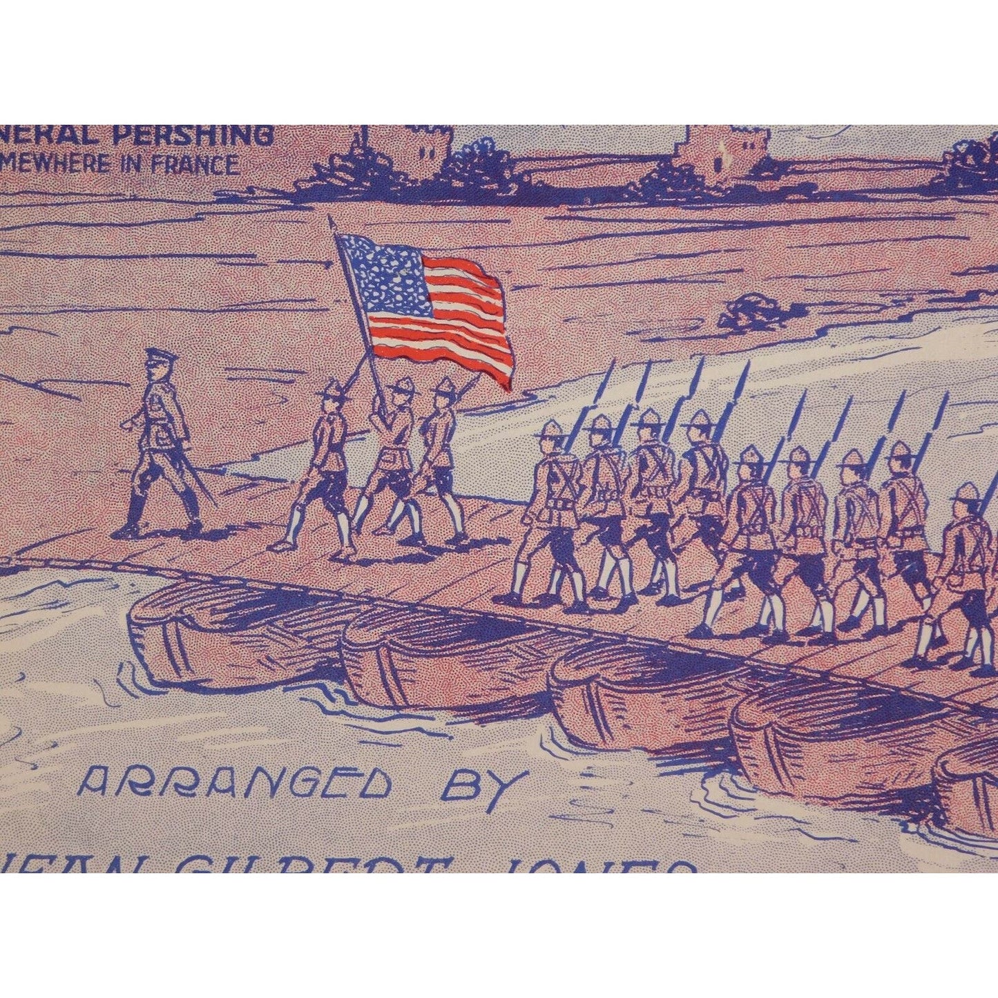 WWI Sheet Music - "When Old Glory Floats Over The Rhine" Flag Marching Soldiers