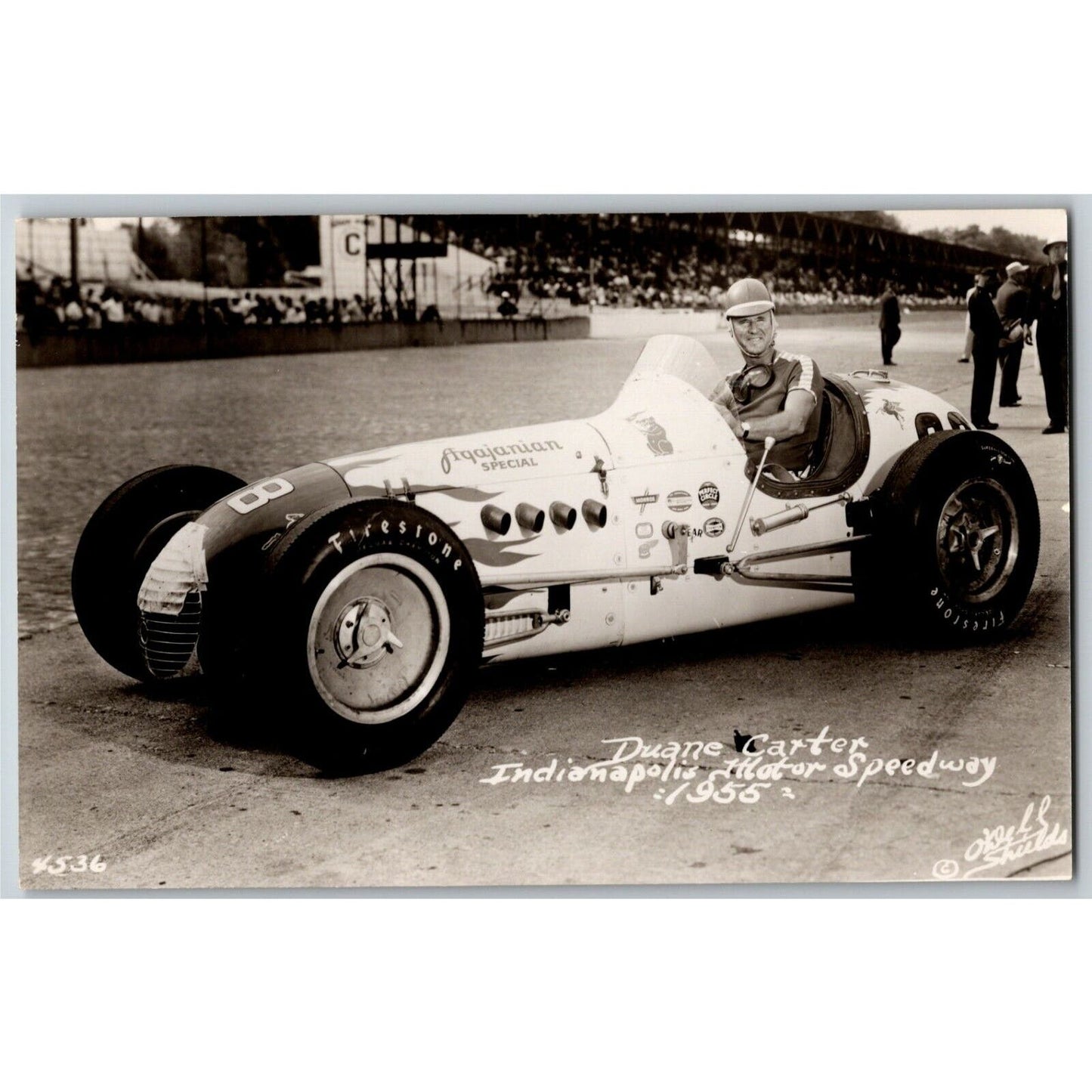 Indy 500 RPPC Postcard "1955 Duane Carter" Official Race Photo Unposted VGC