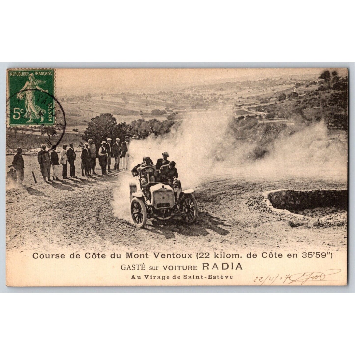 Auto Racing Postcard c1907 Course de Cote du Mont Ventoux RADIA Scarce