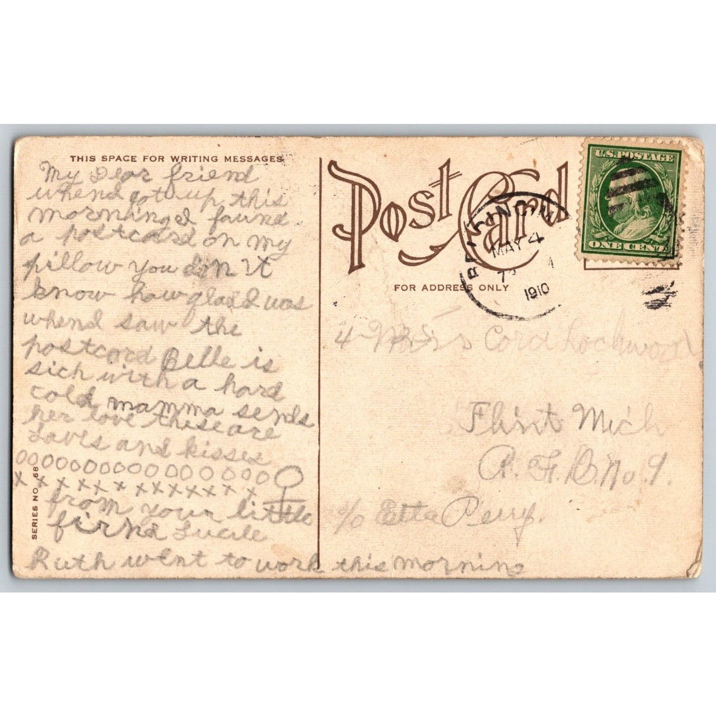 Romantic Postcard w/ Many Colored Roses & Poem - Gilt / Gold Background PM 1910
