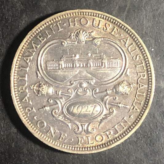 Australian One Florin 1927 King George V Silver Coin Parliament 28.5mm Ungraded