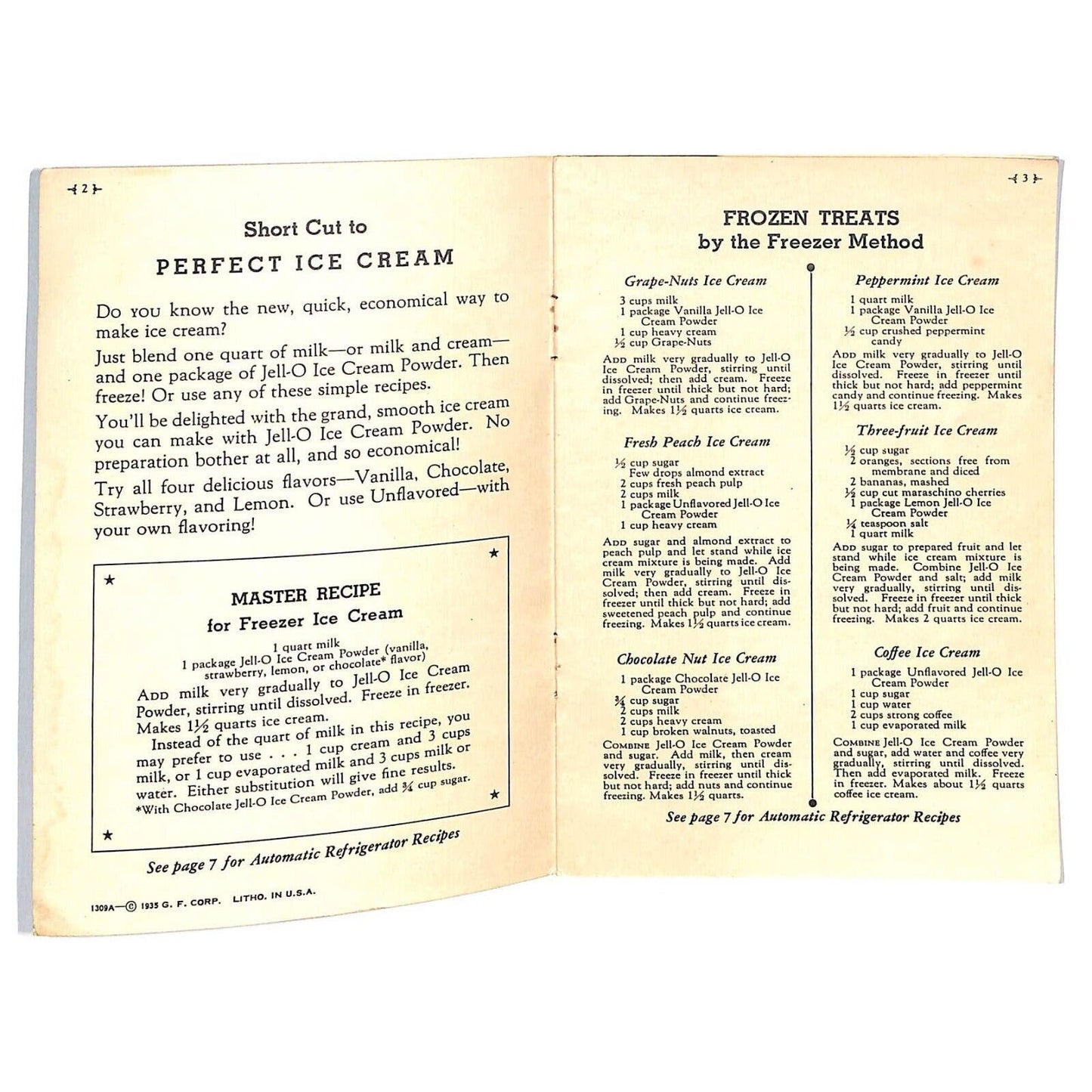Jell-O Ice Cream Powder Recipe Booklet 1935 7pp VGC Scarce