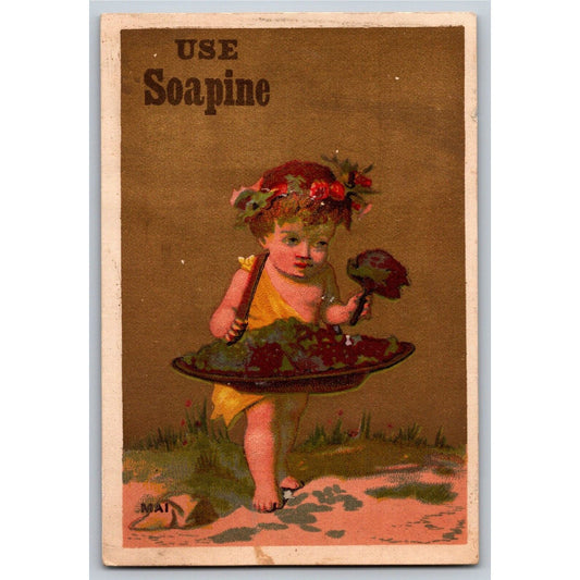 Young Child Gathers Fruit? Victorian Trade Card Soapine /w Gilt