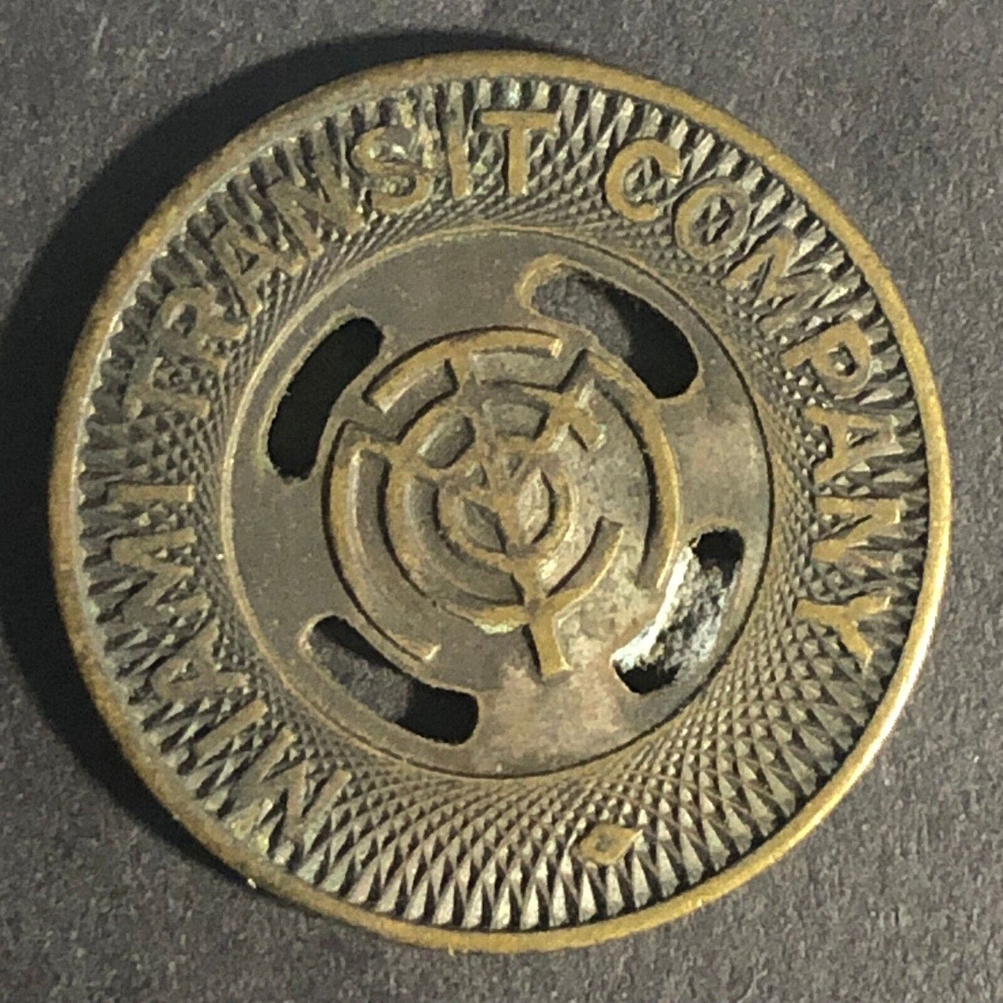 Miami Transit Company Brass Transit Token 22.80mm - w/ No Given Value