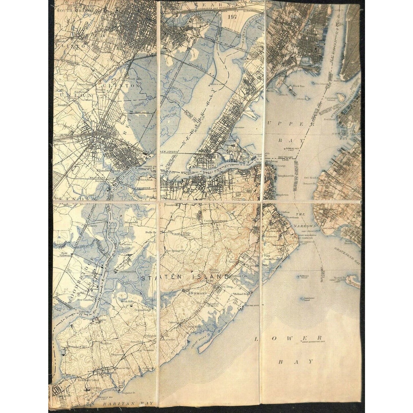 Vintage Official NY State Topographic Map Staten Island Manhattan Hudson River