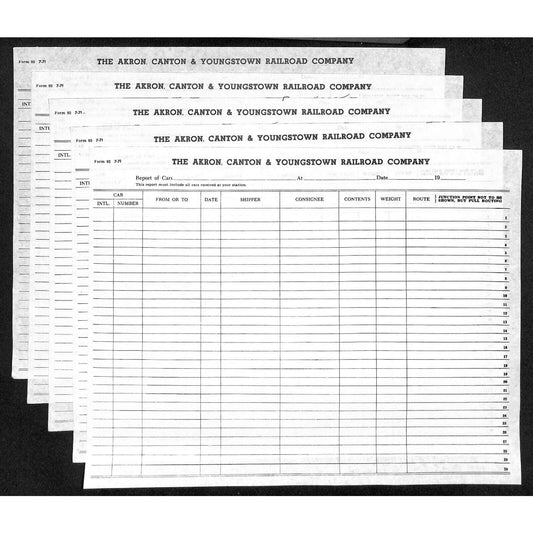 Akron, Canton & Youngstown Railroad Lot of 5 Unused "Report of Cars" Form c1971