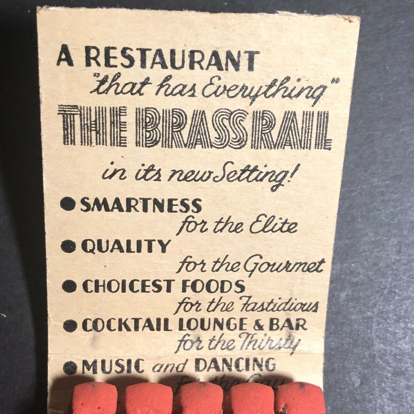 1930's-40's Full Matchbook "The Brass Rail" 7th ave NYC FEATURE