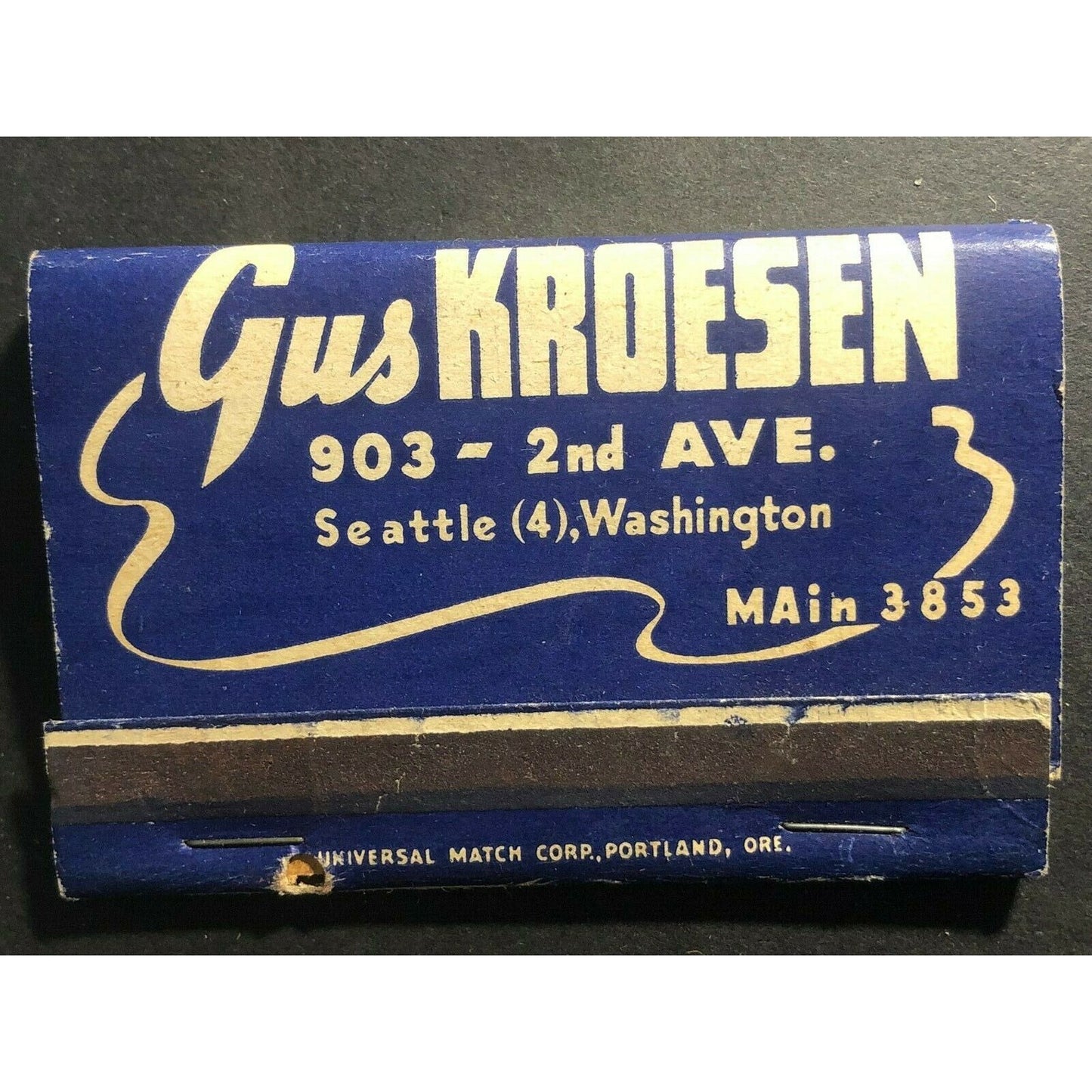 Scarce c1940's Full 40-Strike Matchbook Gus Kroesen Seattle Navy Naval Uniforms
