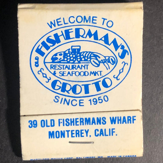 Fisherman's Grotto Restaurant Monterey, Calif. Full 20-Strike Matchbook c1975-85